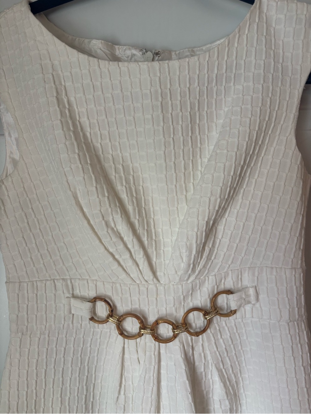 Studio I Cream Textured Sleeveless Midi Dress with Gold Chain - Picture 3 of 7
